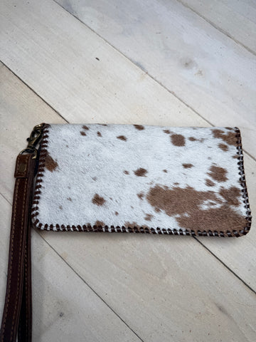 Brown Cowhide Whipstitch Leather Outer Wallet