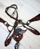 Black and White Hide Leather Tooled Tack Set