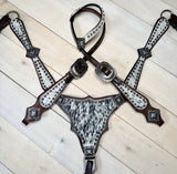 Black and White Hide Silver Studded Tack Set