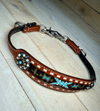 Gold Cross and Teal Beaded Wither Strap
