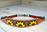 Triple Painted Sunflower Tooled Leather Wither Strap