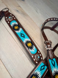 Black, Gold and Teal Woven Copper Concho Tack Set