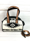 Black and Cream Aztec Style Wool and Leather Handle Handbag