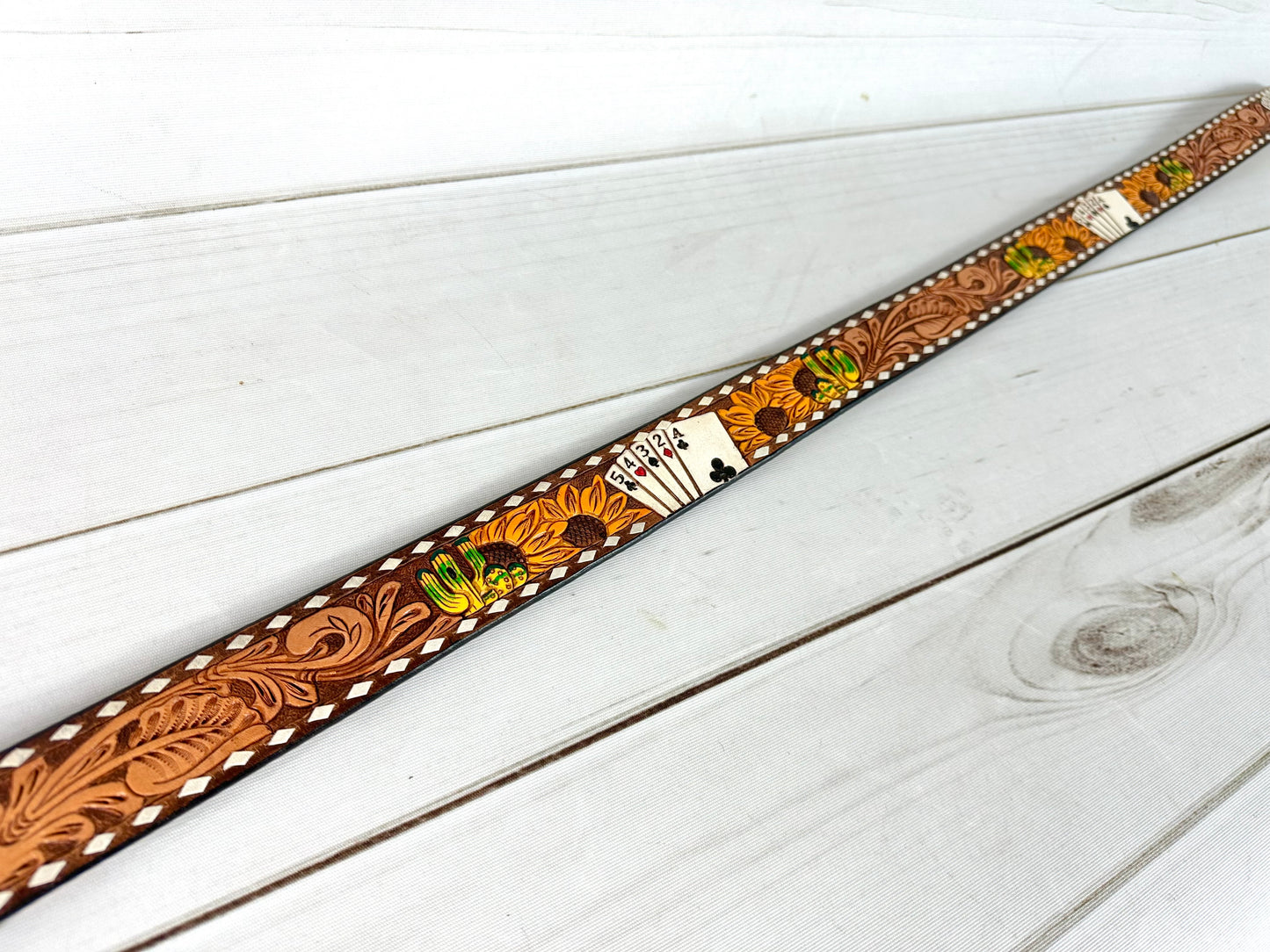 Vegas Desert Sunflower Tooled Leather Woman’s Belt