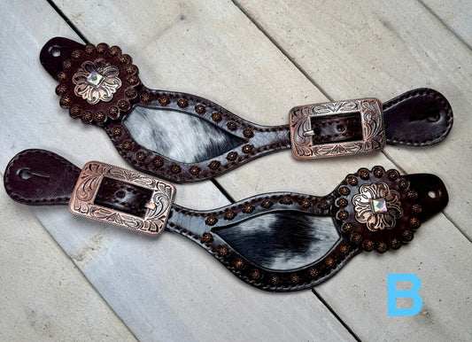 Copper Studded Cowhide Spur Straps