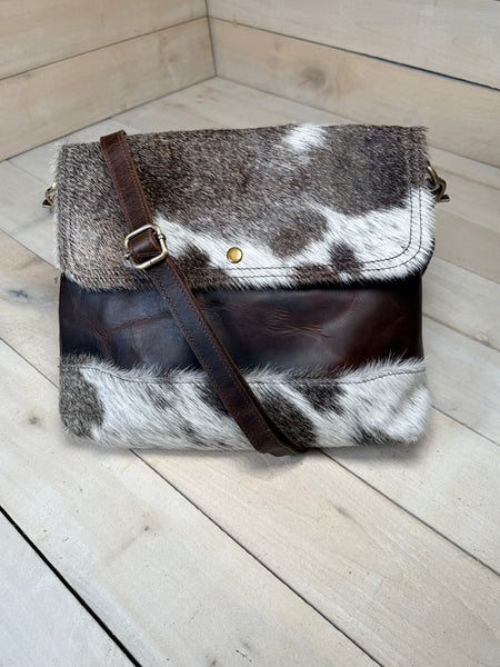 Hide and Leather Crossbody Envelope Handbag