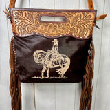Branded Rodeo Days Hide & Leather Handle Fringe Bag