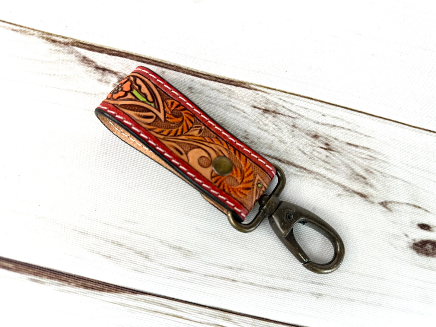 Tooled Leather Tab Key Fob