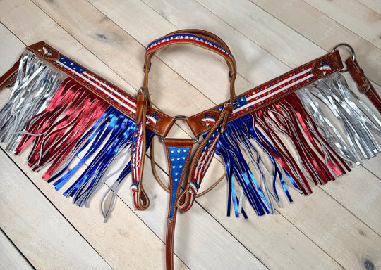 American Flag Crystal Studded Fringe Tack Set