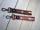 Feather Tooled Wristlet Leather Keychain