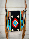 Floral Tooled Black, Red and Turquoise Crossbody