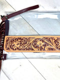 Clear Tooled Tooled Leather Fringe Wristlet