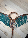Turquoise, Purple, Black and White Beaded with Fringe Tack Set
