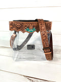 Western Leather Tooled Clear Bag - Turquoise Flower