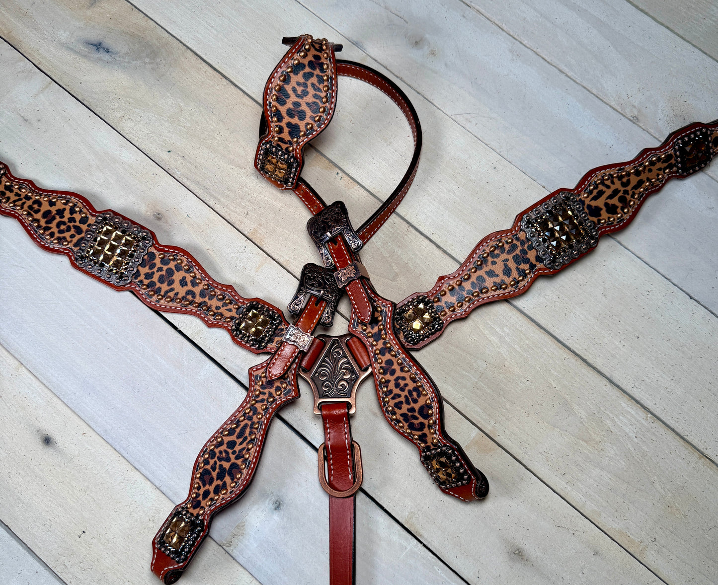 Cheetah Print Crystal Concho Tack Set