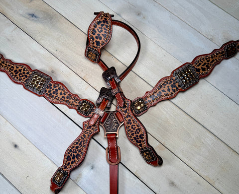 Cheetah Print Crystal Concho Tack Set