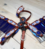 Painted Blue Flower Metallic Fringe Tack Set