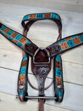 Gator and Turquoise Dark Leather Tack Set