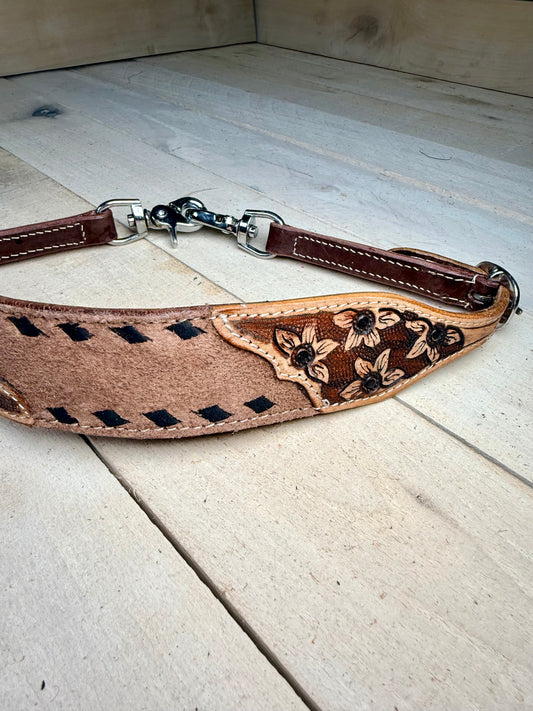 Daisy Buckstitch Rough Out Black Wither Strap