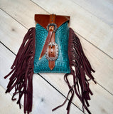 Turquoise Gator Fringed Cinch Saddle Bag