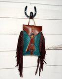 Turquoise Gator Fringed Cinch Saddle Bag