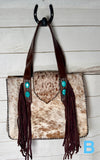 Cowhide Turquoise Stone Whipstitch Handbag