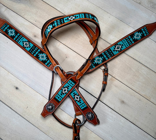 Turquoise and Black Beaded Tack Set
