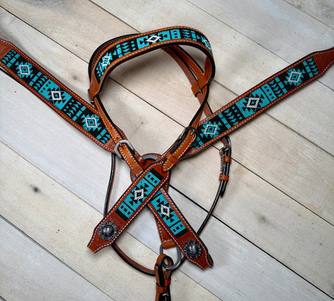 Turquoise and Black Beaded Tack Set