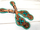 Turquoise Arrows Whipstitch Leather Spur Straps