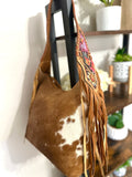 Colorful Floral Butterfly Strap Cowhide Hobo Bag