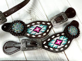 Aztec Turquoise Beaded Inset Dark Leather Spur Straps