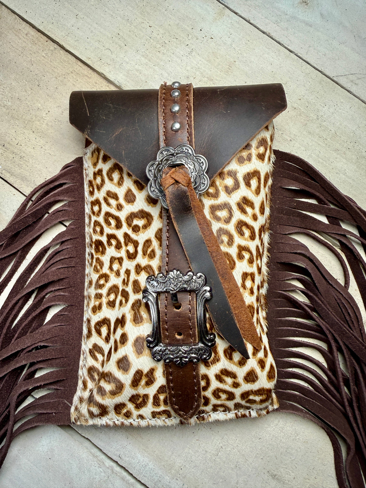 Leopard Hide Cinch Saddle Bag
