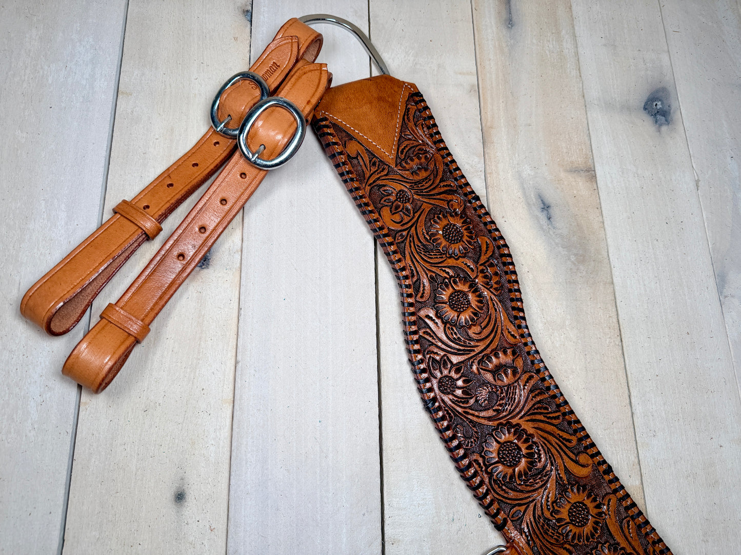Floral Tooled Black Whipstitch Tripping Collar