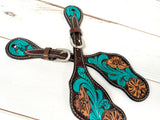 Turquoise Scroll Dark Leather Spur Straps
