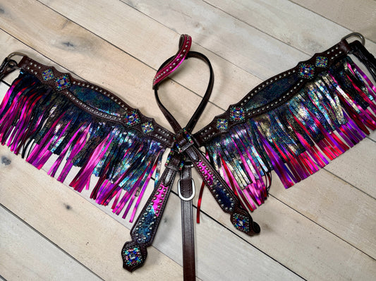 Rainbow Metallic Pink Tassel Tack Set