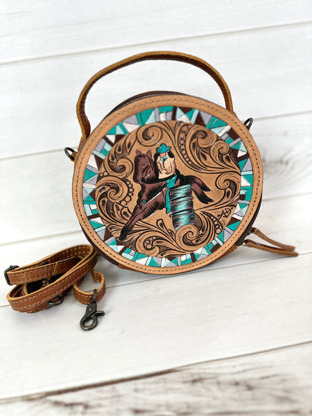 Barrel Racer Leather Tooled Canteen Bag