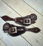 Dark Copper Concho Tooled Mens Spur Straps