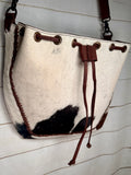 Hide and Leather Bucket Hobo Bag