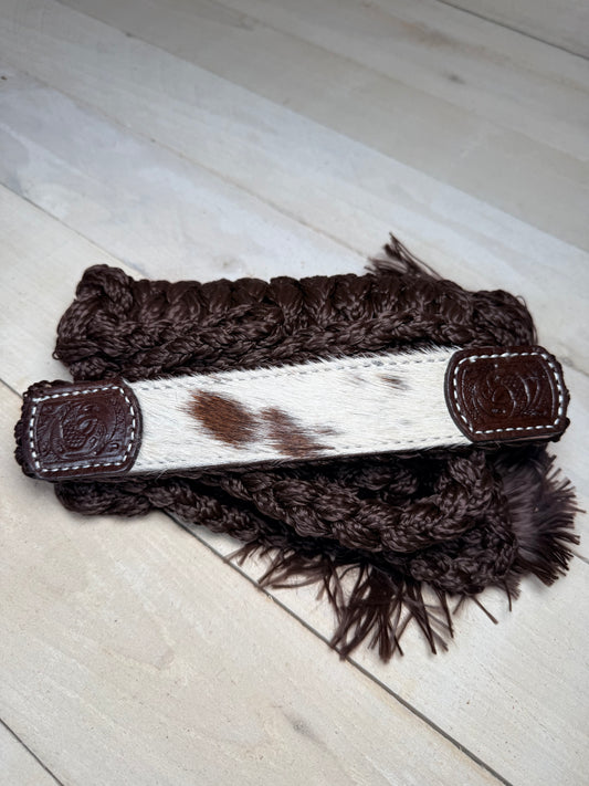 Floral Tooled Hair On Hide Mule Tape Halter