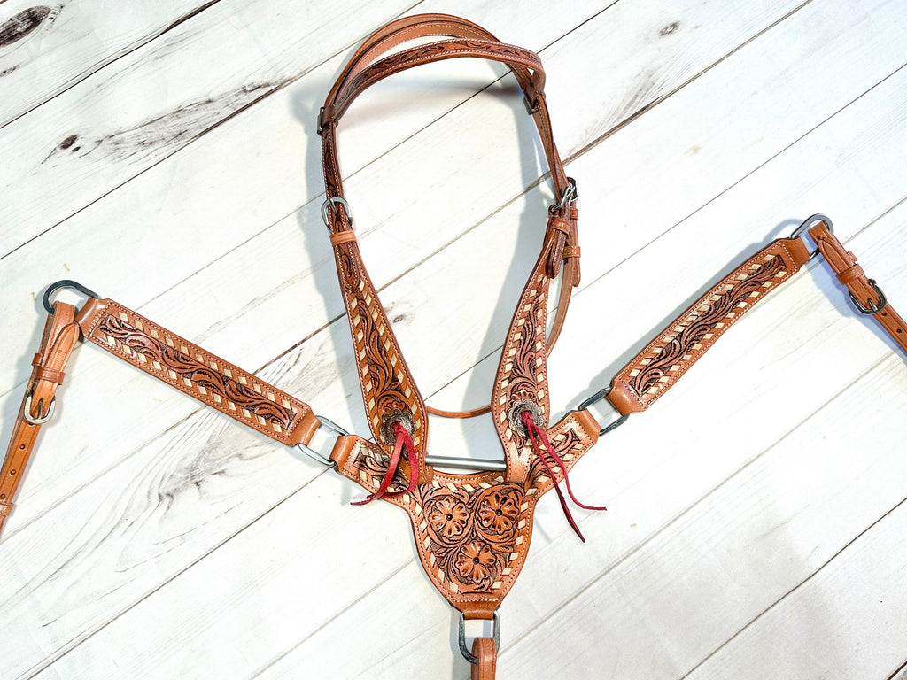 Floral Tooled Gladiator Style Leather Tack Set β Cowgirl Barn & Tack
