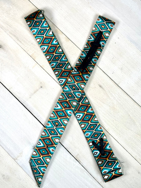 Teal Brown Orange Diamond Pattern Cinch Strap Set