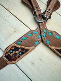 Daisy Buckstitch Rough Out Teal Spur Straps