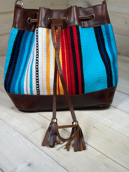 Teal Red Yellow Serape Bucket Bag