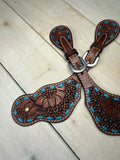Sunflower Tooled Teal Buckstitch Spur Straps
