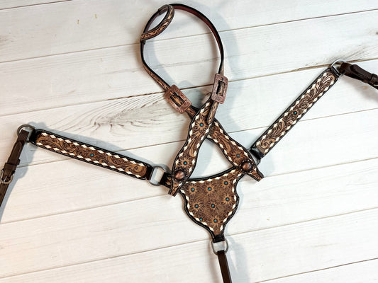 Blue Daisy Gladiator Style Leather Tack Set