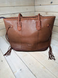Turquoise Stone Soft Leather Braided Tassel Tote