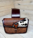 Cowhide Basket Weave Leather Tooled Saddle Bag