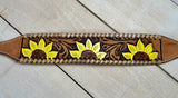 Triple Painted Sunflower Tooled Leather Wither Strap
