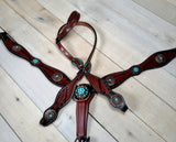 Turquoise Stone Silver Concho Dark Leather Tack Set