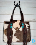 Cowhide Turquoise Stone Whipstitch Handbag